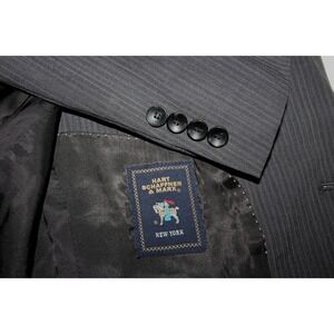 HART SCHAFFNER MARX 40R Gray Stripe Wool Suit NEW YORK 2 Button Cuffed